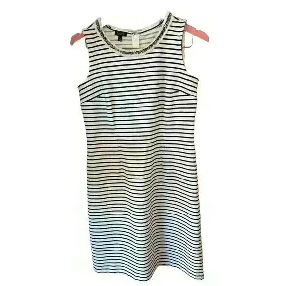 Talbots Sleeveless Sheath Dress White Blue‎ Striped Braided Detail Nautical 4P - Picture 1 of 9
